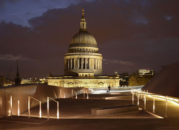 View of illuminated cathedral against sky at night