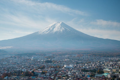 Aerial view of city against sky