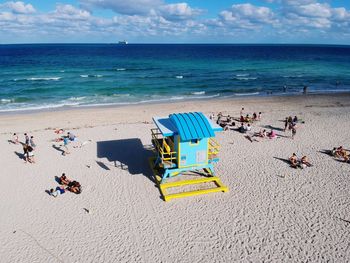 High angle view of people on beach