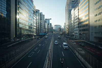 View of city street and buildings