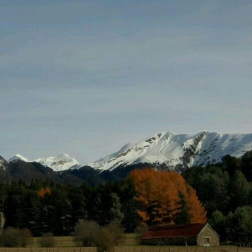 mountain, snow, winter, cold temperature, season, tree, scenics, mountain range, beauty in nature, tranquil scene, tranquility, snowcapped mountain, nature, landscape, weather, covering, sky, non-urban scene, idyllic, house