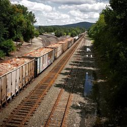 Railroad track against sky