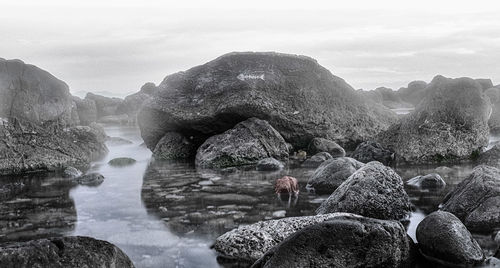 Panoramic shot of rocks in sea against sky