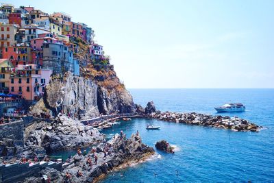 Panoramic view of sea against clear sky