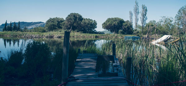Scenic view of lake against clear sky