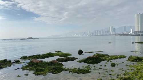 View of city in front of bay