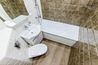 High angle view of sink in bathroom