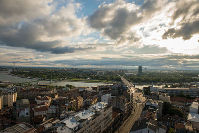 High angle view of townscape against sky