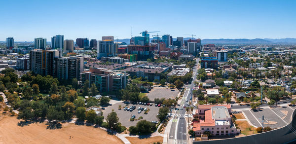 High angle view of cityscape against sky