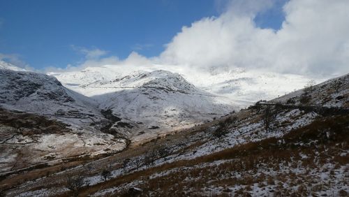 Scenic view of snowcapped mountains against sky