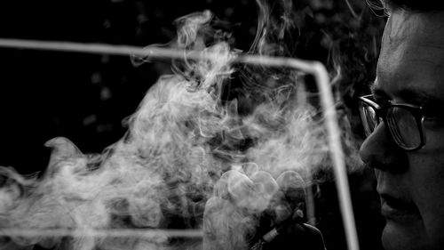 People in smoke stack