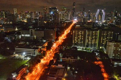 Aerial view of illuminated cityscape