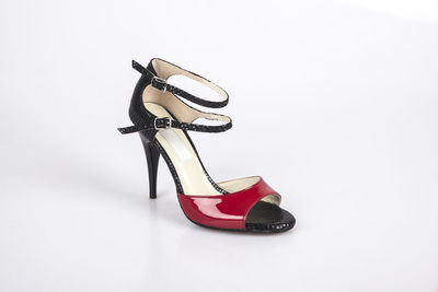 High angle view of shoes on floor against white background