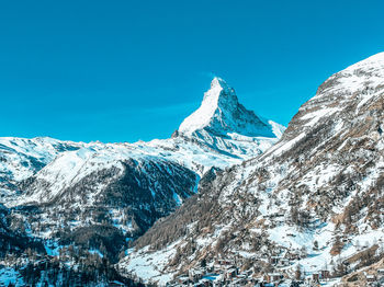 Aerial view on zermatt valley and matterhorn peak