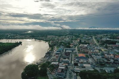 High angle view of townscape against sky