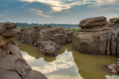 Scenic view of rock formations against sky