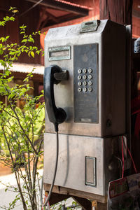 Close-up of telephone booth