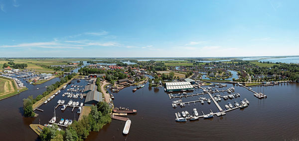 Panoama from the village terherne and harbor in friesland the netherlands