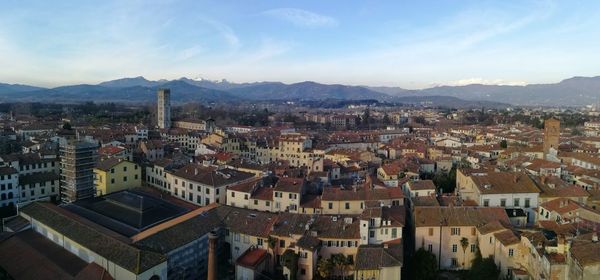 High angle view of cityscape against sky