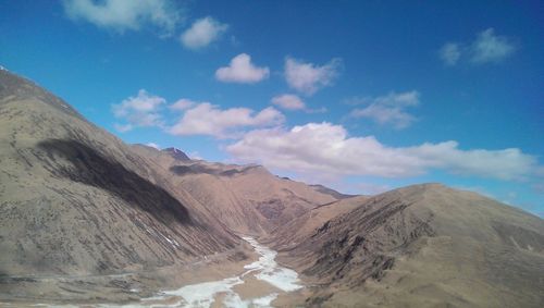 Scenic view of mountains against cloudy sky