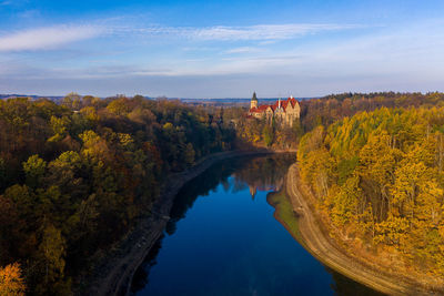 Panoramic view on czocha castle, poland. drone photography.