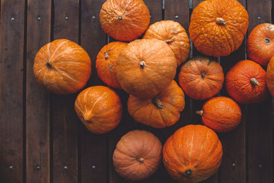 High angle view of pumpkins on table