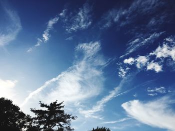 Low angle view of trees against cloudy sky