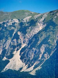 Aerial view of mountain range against clear blue sky