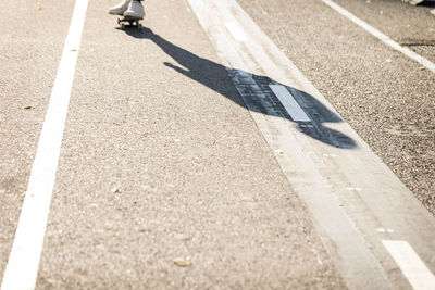 Shadow of man skateboarding on cycle path