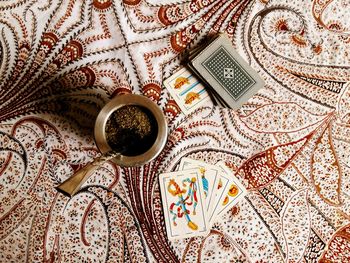 Close-up of floral pattern on table