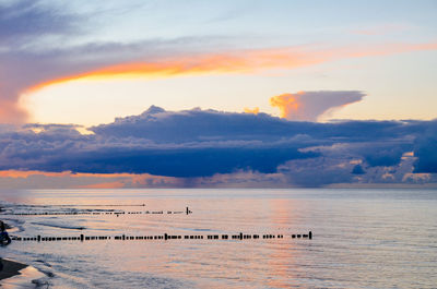 Scenic view of sea at sunset