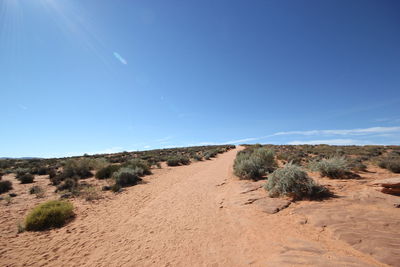 Scenic view of beach against clear blue sky