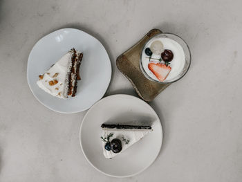 High angle view of breakfast on table