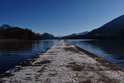 Scenic view of lake against clear sky