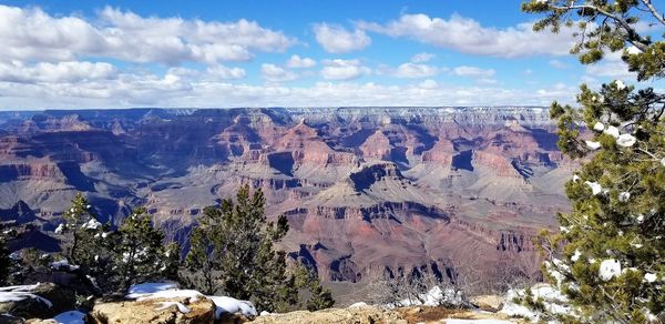 Panoramic view of landscape and mountains against sky