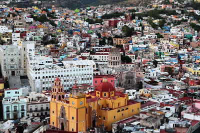 High angle view of buildings in city