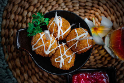 High angle view of food on table