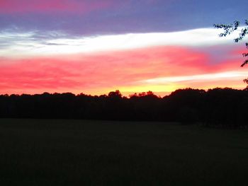 Silhouette trees on field against sky at sunset