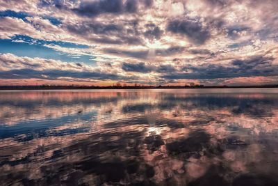 Scenic view of lake against sky during sunset