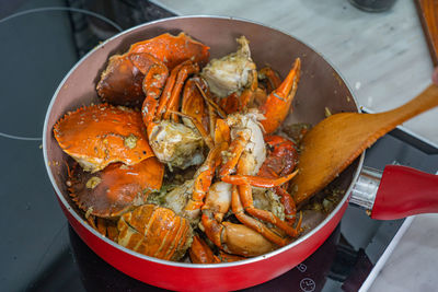 High angle view of seafood in container