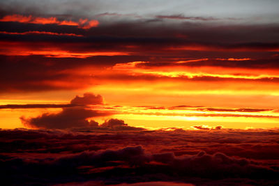 Scenic view of dramatic sky over sea during sunset