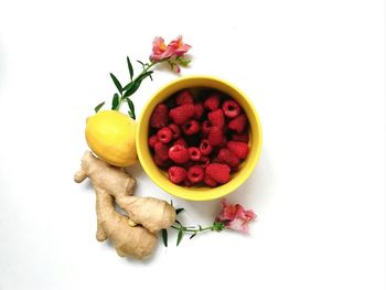 Close-up of flowers in bowl against white background