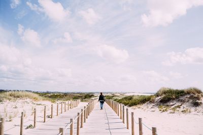 Rear view of man walking on beach
