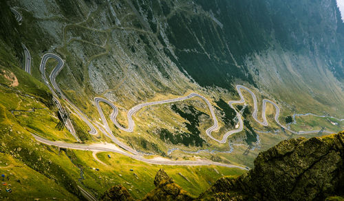 High angle view of winding road on mountain