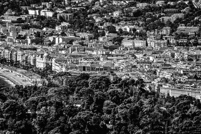 Aerial view of cityscape and trees