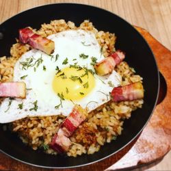 Close-up of breakfast served in plate