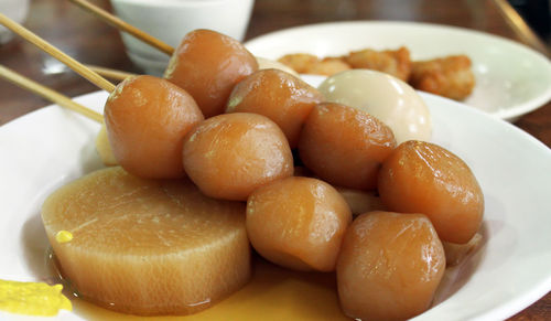 Close-up of oden in plate