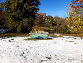 Fountain in park during winter