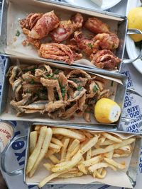 High angle view of food on table