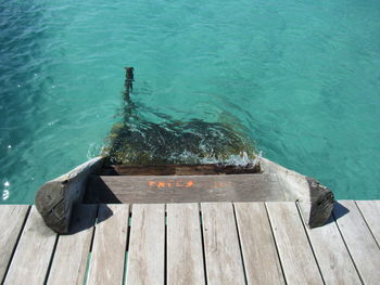 High angle view of pier on swimming pool